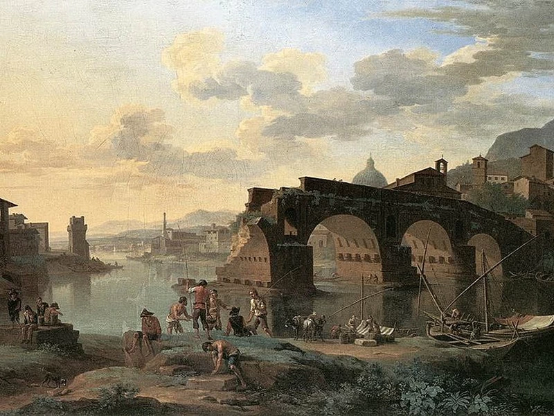 1657-Jacob de Heusch - Veduta con il Ponte Rotto